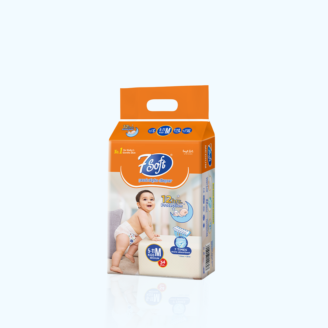 7 Soft Baby Diaper Pants – MEDIUM – A Pack Contains 34 PCS