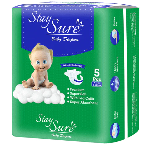 Stay Sure Baby Diaper Sticking type – LARGE Size – A Pack Contains 5 Pcs