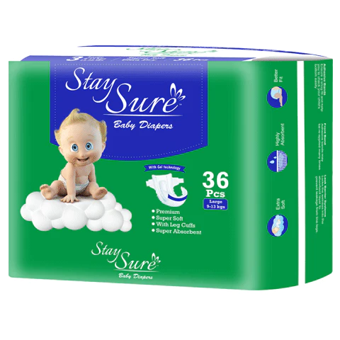 Stay Sure Baby Diaper Sticking type – LARGE – A Pack Contains 36Pcs