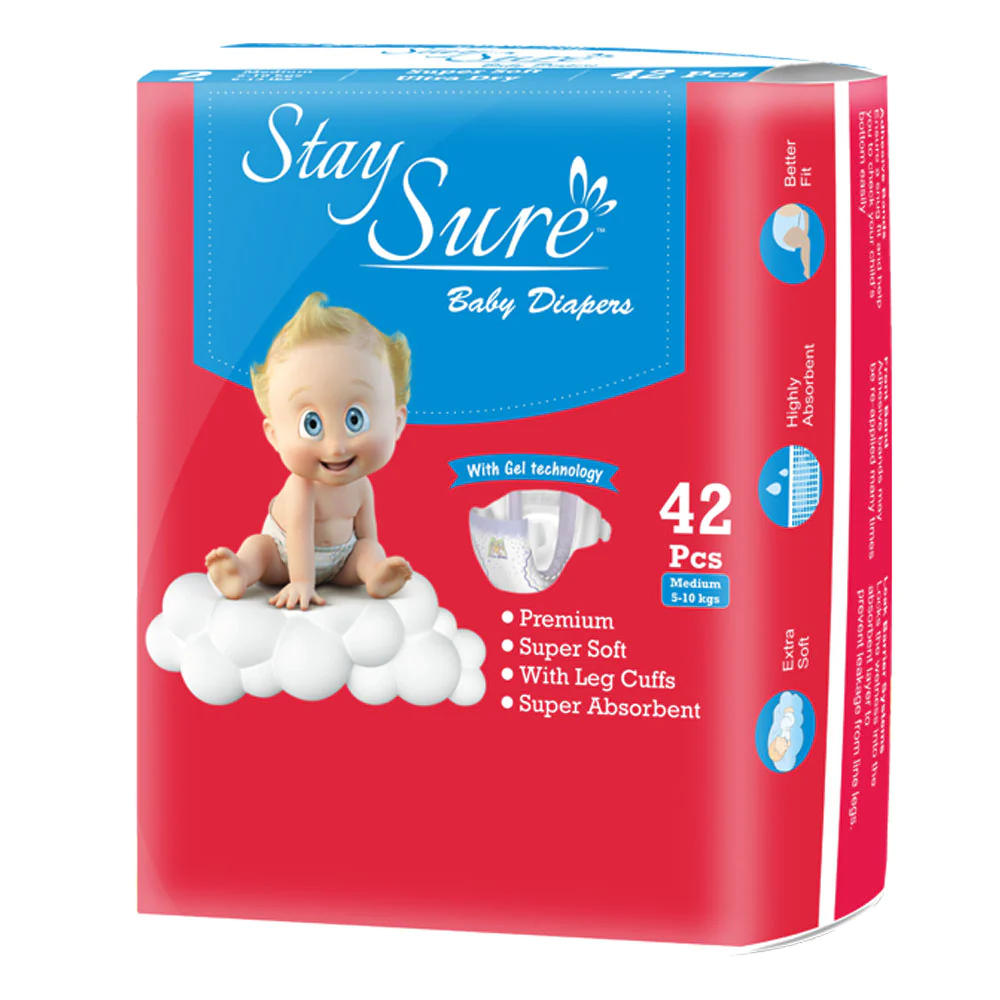 Stay Sure Baby Diaper Sticking type – Medium – A Pack Contains 42 Pcs