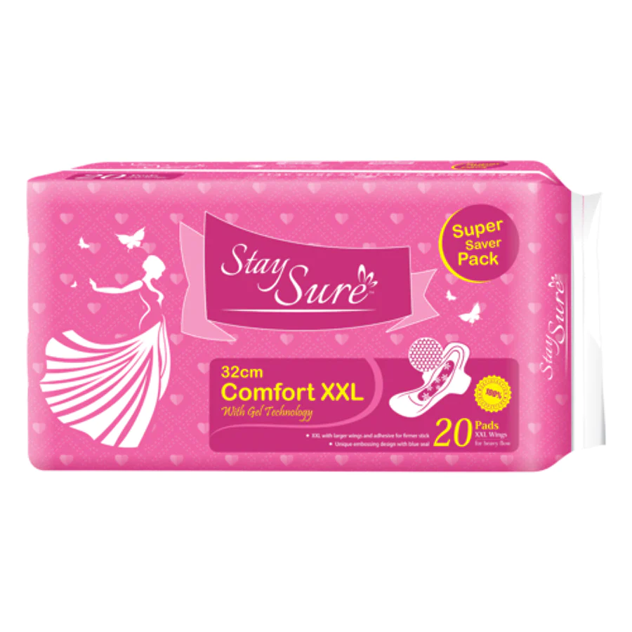 Stay sure 320mm XXL & extra thin sanitary pads pack of 20 individually wrapped pads