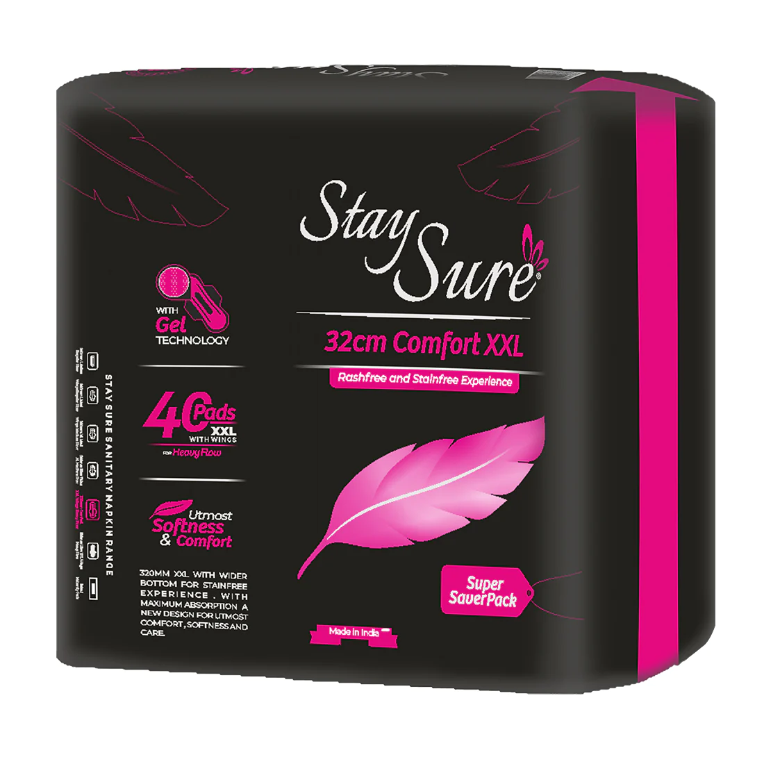 Stay sure 320mm xxl & extra thin sanitary pads pack of 40 individually wrapped pads