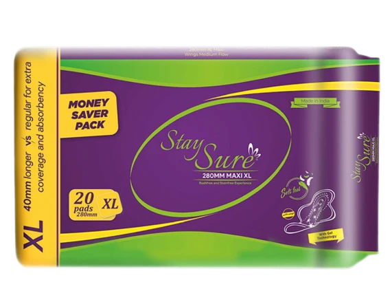 Stay sure 280mm extra large & extra cottony sanitary pads pack of 20 pads new