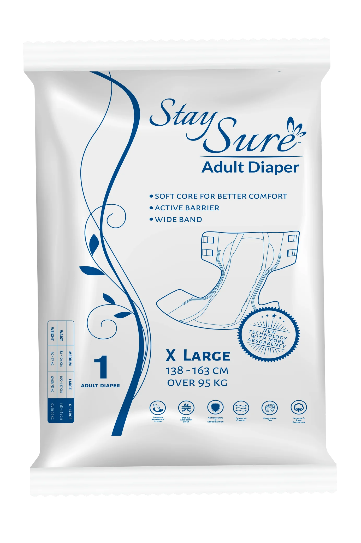 Stay sure adult diaper Sticky type extra large premium plus – A Pack Contains 1 pc