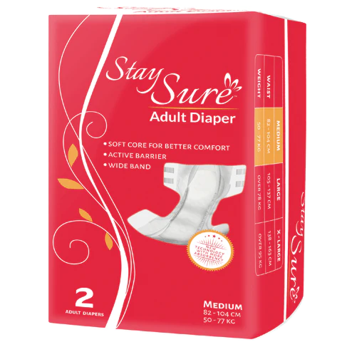 Stay sure Adult Diaper Sticky Type – Medium – Unisex – PREMIUM PLUS – A Pack Contains 2 Pcs